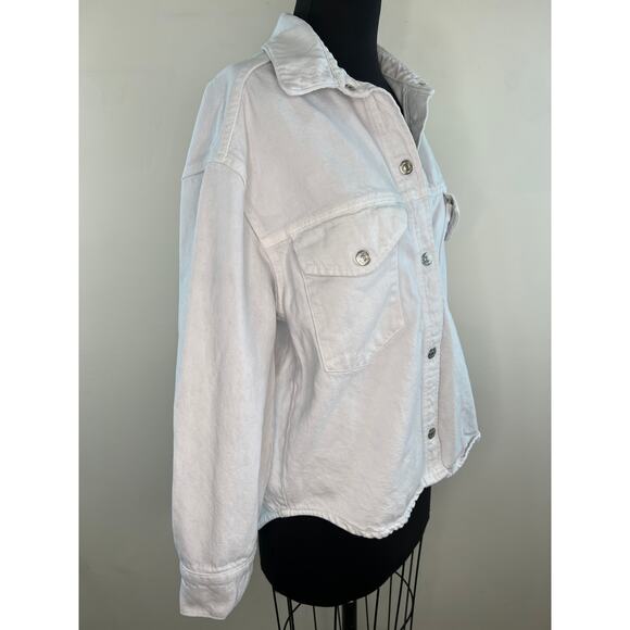 ZARA Women's Off White Denim Button Classic Trucker Jacket Long Sleeve S Small - Picture 3 of 7